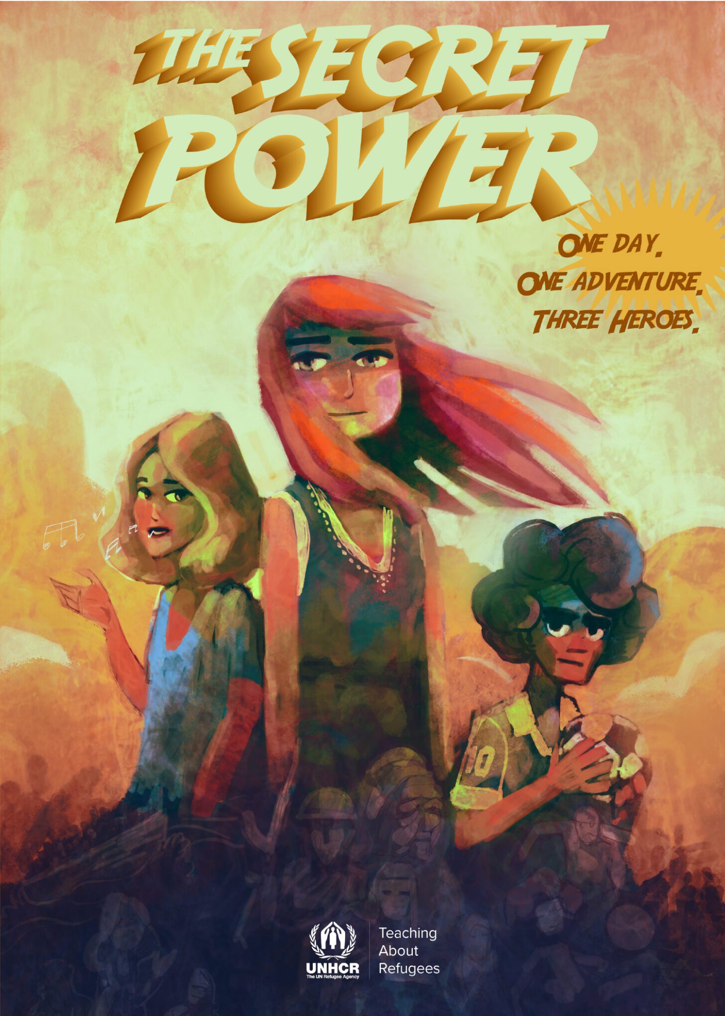 Cover of UNHCR graphic novel The Secret Power about integration of young refugees